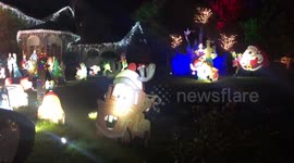 Christmas front yard cartoon characters Charlie Brown decorations all out Disney