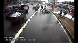 Billboard collapses, crushes motorcyclist beneath it in southwest China