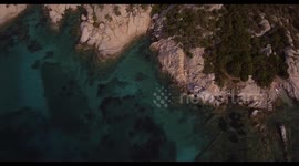 Aerial, Sardinia island and its rocky shore with mediterranean vegetation and beautiful emerald sea