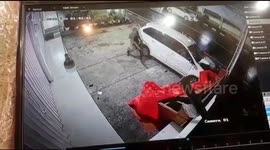 CCTV show drunk driver lost control and hit the shop wall