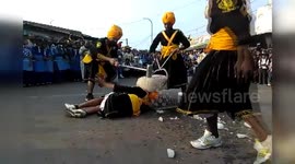 Terrifying moment Sikh do martial arts Break down Ice with Hamer in India.