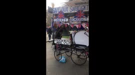 Brexit protestor brings a freedom bell to Westminster