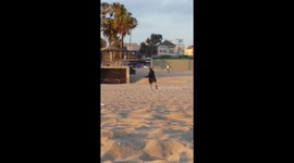 The Beach Ninja spotted in Venice Beach, California showing off his moves