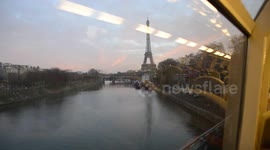 Morning moving in-train view from the Eiffel Tower to the Trocadero, at the sunrise. Paris, France. RER C Line. 10 Jan 2019. 08h40