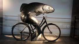 Mechanical fish spotted riding a bicycle in Irish brewery