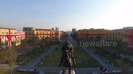 Skanderbeg Square, areal shooting 4K Tirana Albania
