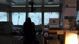 Rescue vessel rides out colossal waves sailing the North Sea