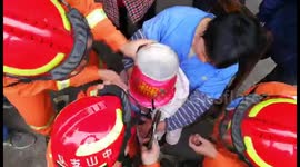 Naughty boy uses spittoon as hat and gets head stuck inside