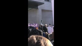 Virginia Senator, Mark Warner, delivers remarks about Donald Trump regarding the US Government shutdown at today’s rally at AFL-CIO in Washington, DC