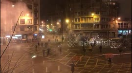 Police and football fans clash in Bilbao after post-match becomes violent