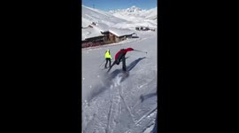 Hilarious moment ski instructor trips over during descent in Val-d’isère