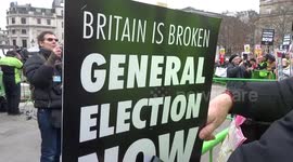 Yellow Vests UK protesters demand general election at Britain is Broken - General Election Now march in Trafalgar Square - London
