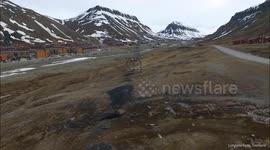 Aerial footage of Longyearbyen, Svalbard islands