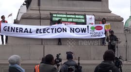 Yellow Vests UK demo Britain is Broken - General Election Now - speaker using strong language in Trafalgar Square