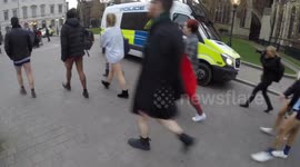 Police Encounter the No Trouser Riders in Westminster