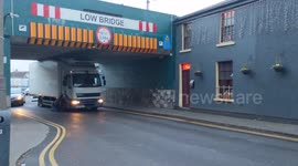 British truck got stuck under the Bridge in Dublin