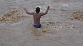 The truck was hit by the flood