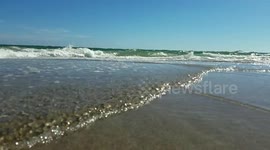 Extreme low angle shot of ocean waves rolling right toward you