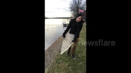Ice block shatters making mesmerising sound on frozen lake