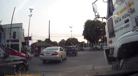 Caught on dash cam, the moment a cement truck hits our car.