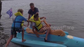 Ingenious girl builds electric boat out of discarded pedal raft
