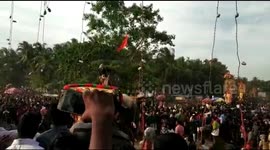 Agitated temple elephant runs amok amidst devotees during popular festival (longer version)