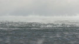 Severe cold in Toronto Canada lake steam billowing from warm Lake Ontario