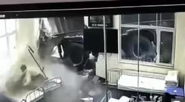 Out-of-control lorry smashes through hospital wall injuring two