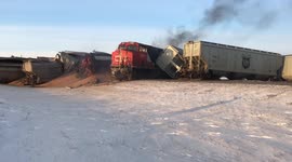 Fire breaks out after train derails in Saskatchewan, Canada
