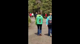 Woman taking her parrot for a walk