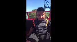 Kid scared of sky scraper at Great America