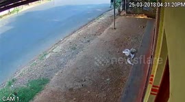 Pedestrian miraculously survives being hit by a bike that came flying at him