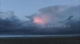 Twilight Thunderstorm Anvils & Ocean - Time Lapse