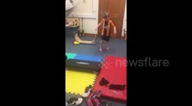 Inspirational moment boy with cerebral palsy walks without splints