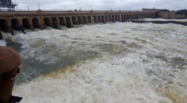 Immense high water flow rushing out of south Indian dam