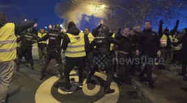 Clashes between taxi drivers and riot police in Madrid during anti-Uber protests