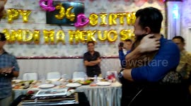 Touching moment policeman cries after wife surprises him at birthday party after 5 months apart