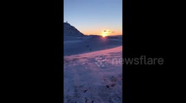 First glimpse of the sun after long polar night in Norway