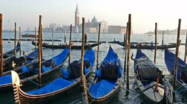 4K View of Grand Canal with gondolas and San Giorgio Maggiore church. San Marco, Venice, Italy
