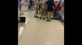 Firemen rescue little girl with arm trapped in supermarket toy machine