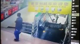 Escalator floor collapses just as man gets off the steps