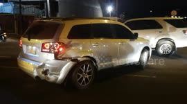 Strong car accident, motorcycle hits car