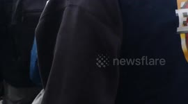 Great protest of taxi drivers on strike at Puerta del Sol in Madrid, against transport services such as Uber and Cabify