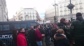 Striking taxi drivers representing several provinces of Spain, protest at the Puerta del Sol in Madrid