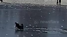 Heroic soldier rescues boy who fell into icy lake