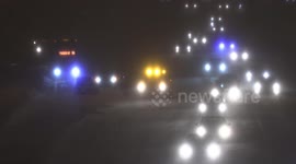 Blizzard and snow at night in Toronto as polar vortex cold weather arrives in the city