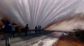 Spectacular footage shows burst Indian pipeline shooting jets of water into air