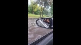 Drive through flooded road