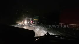 Extreme weather UK driving in snow storm The Beast from the East meets storm Emma
