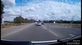 Car crash between lorry and car - people rushing to help